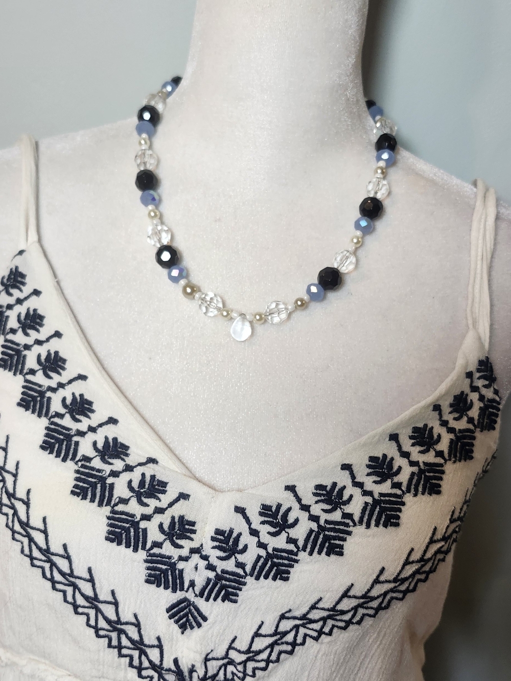 Beaded Multi-Color Bracelet And Necklace with Clear Crystal and Pearl Accents - Picture 2 of 5